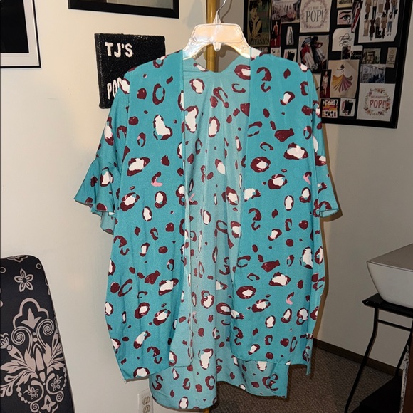 Other - Teal Leopard Print Kimono Cardigan